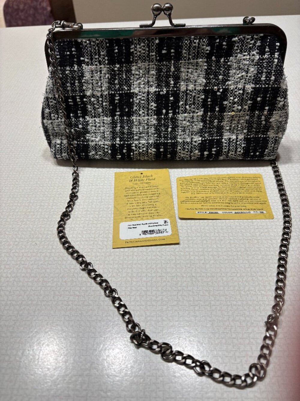 NWOT Patricia Nash Black & White Plaid Clutch/Crossbody